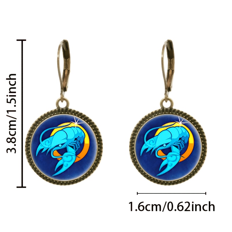2pc Blue Classic Pendant Earrings Set, Zodiac Scorpion Design